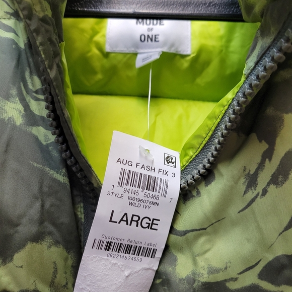 Mode of One Men's Green Patterned Puffer Vest Large NEW - Picture 4 of 11